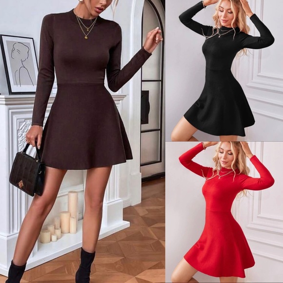 Dresses & Skirts - Red knit sweater skater mini dress - long sleeves